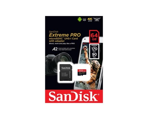 Карта памяти 64Gb SanDisk Extreme Pro microSDXC Class 10 UHS-I U3 V30 A2