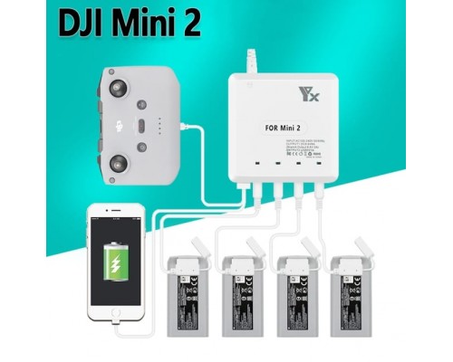 Зарядное устройство для 4 аккумуляторов DJI Mini 2 / Mini SE / Mini 2 SE, пульта и смартфона (YX)